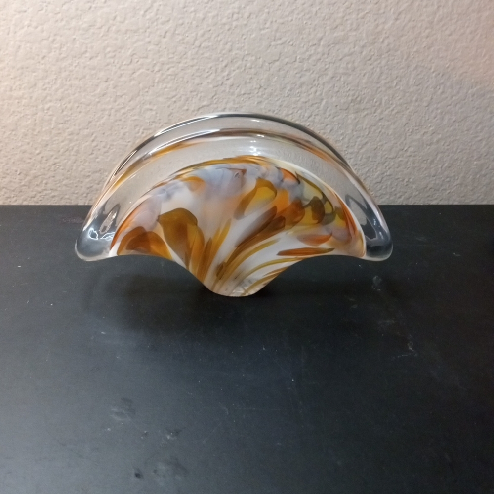 SIGNED Ogetti Italy 7.5" Orange Swirl Millefiore Art Glass Napkin Holder